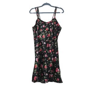 Vintage Floral Whimsigoth Slip Dress Womens L Black Romantic Fairy Boho Festival